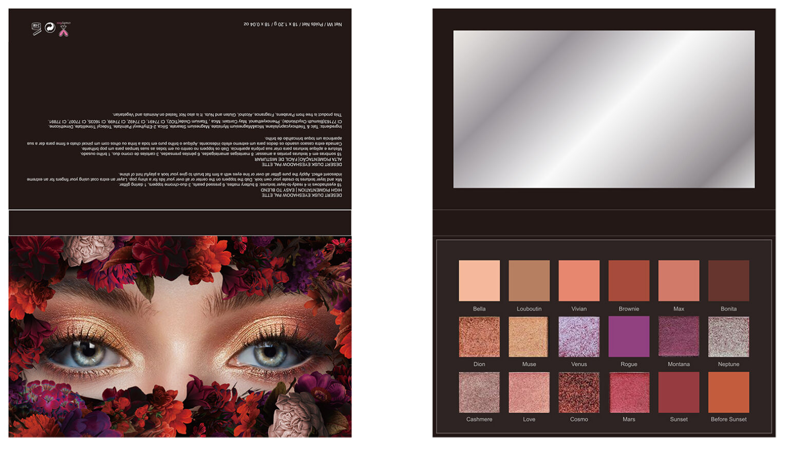 Custom eyeshadow palette with pictures and names 18 colors Kasey Beauty